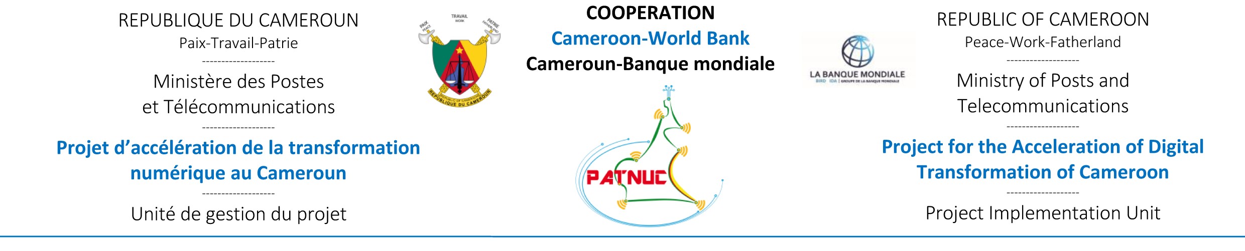 République du Cameroun — Ministère des Postes et Télécommunications · PATNUC · Coopération Cameroun–Banque mondiale